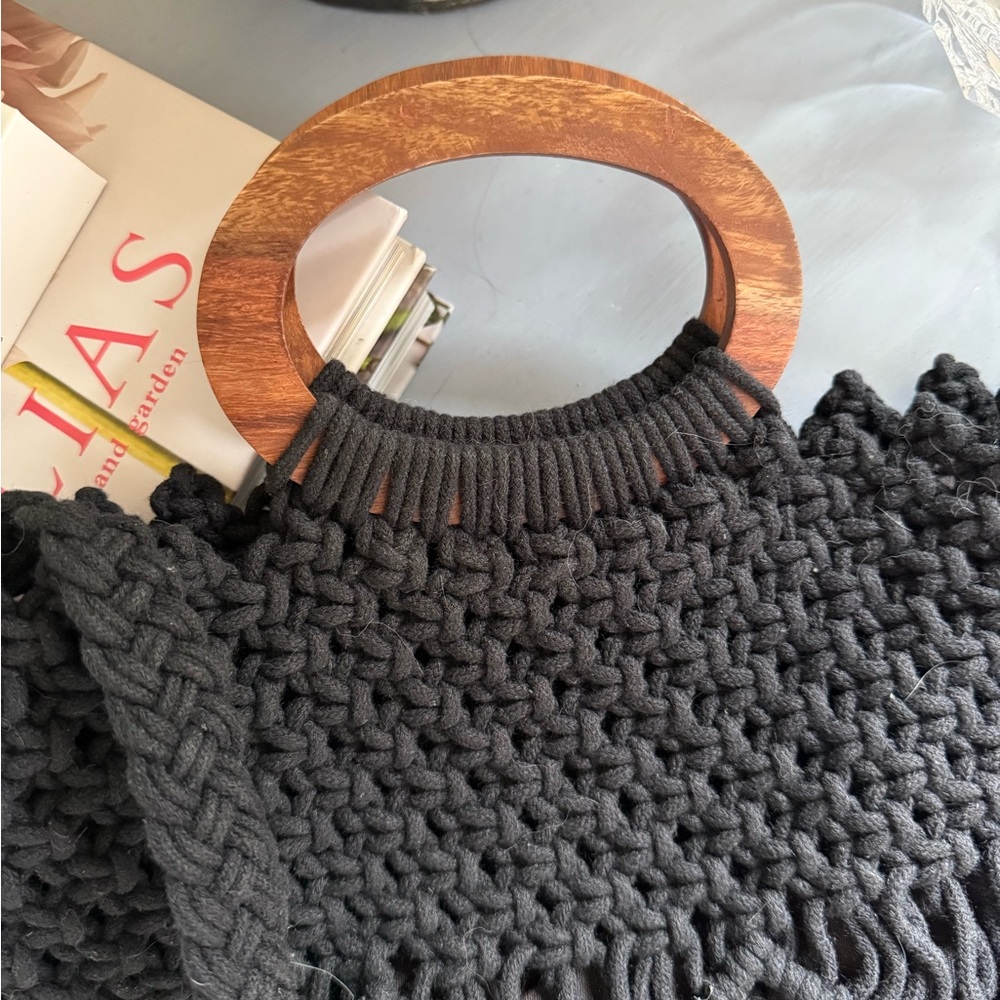 Danielle Nicole Black Macrame Crossbody Bag - image 2